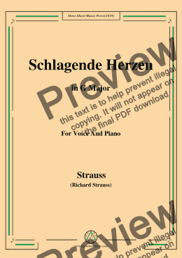 page one of Richard Strauss-Schlagende Herzen in G Major,For Voice&Pno