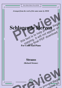 page one of Richard Strauss-Schlagende Herzen, for Cello and Piano