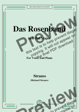 page one of Richard Strauss-Das Rosenband in B flat Major,For Voice&Pno