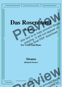 page one of Richard Strauss-Das Rosenband in B Major,For Voice&Pno