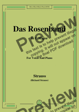 page one of Richard Strauss-Das Rosenband in C Major,For Voice&Pno