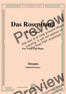 page one of Richard Strauss-Das Rosenband in G Major,For Voice&Pno