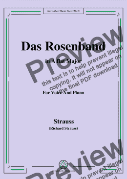 page one of Richard Strauss-Das Rosenband in A flat Major,For Voice&Pno