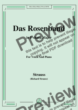 page one of Richard Strauss-Das Rosenband in F sharp Major,For Voice&Pno