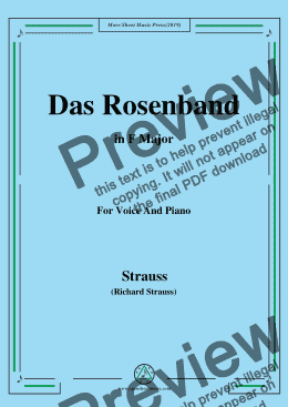 page one of Richard Strauss-Das Rosenband in F Major,For Voice&Pno