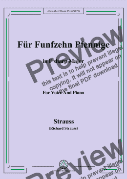 page one of Richard Strauss-Für Funfzehn Pfennige in F sharp Major,For Voice&Pno