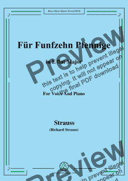 page one of Richard Strauss-Für Funfzehn Pfennige in E flat Major,For Voice&Pno