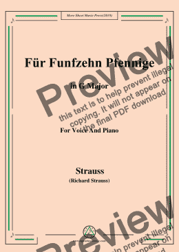 page one of Richard Strauss-Für Funfzehn Pfennige in G Major,For Voice&Pno