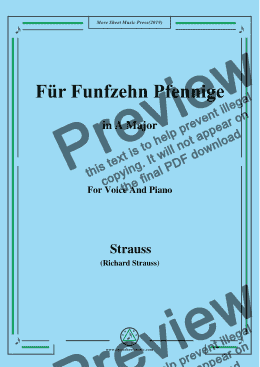 page one of Richard Strauss-Für Funfzehn Pfennige in A Major,For Voice&Pno
