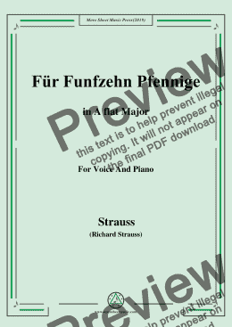 page one of Richard Strauss-Für Funfzehn Pfennige in A flat Major,For Voice&Pno