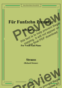 page one of Richard Strauss-Für Funfzehn Pfennige in B flat Major,For Voice&Pno