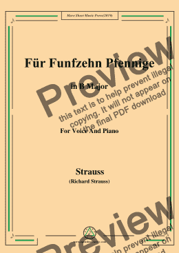 page one of Richard Strauss-Für Funfzehn Pfennige in B Major,For Voice&Pno