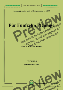 page one of Richard Strauss-Für Funfzehn Pfennige, for Flute and Piano
