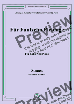 page one of Richard Strauss-Für Funfzehn Pfennige, for Cello and Piano