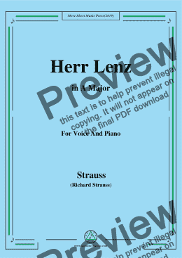 page one of Richard Strauss-Herr Lenz in A Major,For Voice&Pno