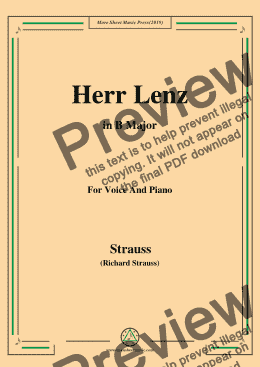 page one of Richard Strauss-Herr Lenz in B Major,For Voice&Pno