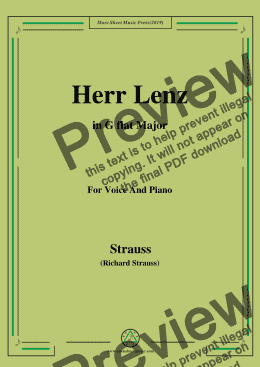 page one of Richard Strauss-Herr Lenz in G flat Major,For Voice&Pno