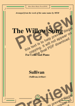 page one of Sullivan-The Willow Song, for Cello and Piano