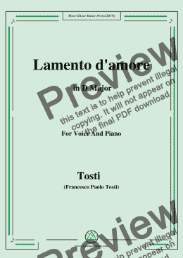 page one of Tosti-Lamento d'amore in D Major,For Voice&Pno