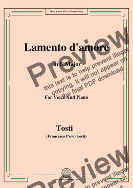 page one of Tosti-Lamento d'amore in E Major,For Voice&Pno