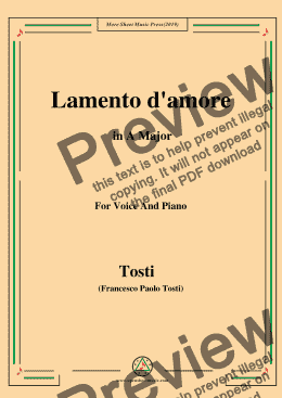 page one of Tosti-Lamento d'amore in A Major,For Voice&Pno