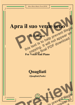page one of Quagliati-Apra il suo verde seno,from 'Il Carro di fedeltà d'amore',in E Major,for Voice&Pno