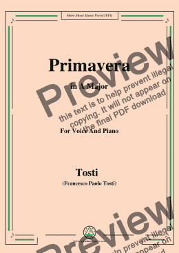 page one of Tosti-Primavera in A Major,For Voice&Pno