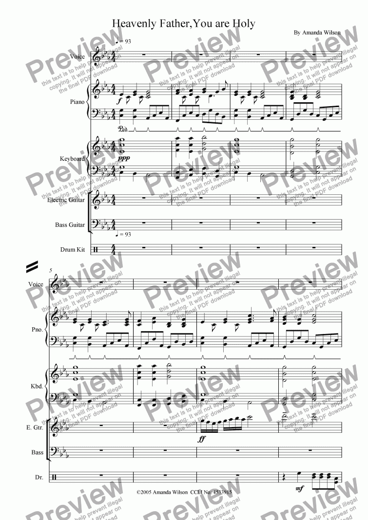 page one of Heavenly Father, You are Holy (guitar/band)