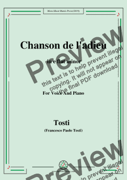 page one of Tosti-Chanson de l'adieu in e flat minor,For Voice&Pno