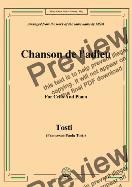 page one of Tosti-Chanson de l'adieu, for Cello and Piano