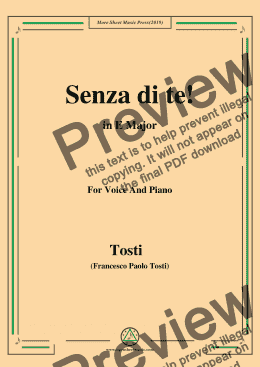page one of Tosti-Senza di te! in E Major,For Voice&Pno