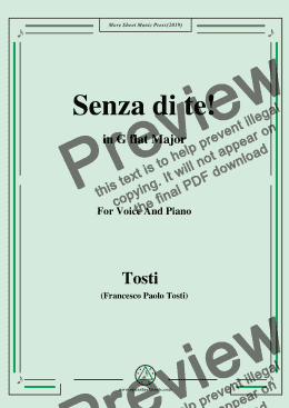 page one of Tosti-Senza di te! in G flat Major,For Voice&Pno