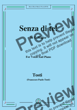 page one of Tosti-Senza di te! in G Major,For Voice&Pno