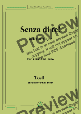 page one of Tosti-Senza di te! in D flat Major,For Voice&Pno