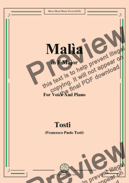 page one of Tosti-Malìa in F Major,For Voice&Pno