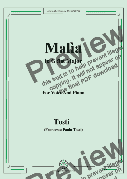 page one of Tosti-Malìa in G flat Major,For Voice&Pno