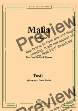 page one of Tosti-Malìa in A Major,For Voice&Pno