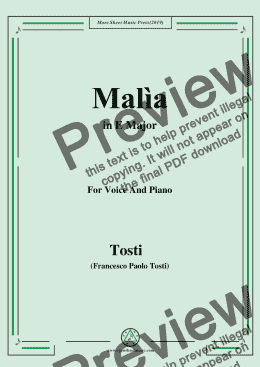 page one of Tosti-Malìa in E Major,For Voice&Pno