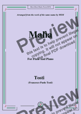 page one of Tosti-Malìa,for Flute and Piano