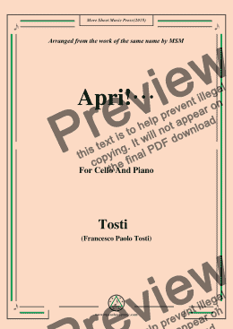 page one of Tosti-Apri!, for Cello and Piano