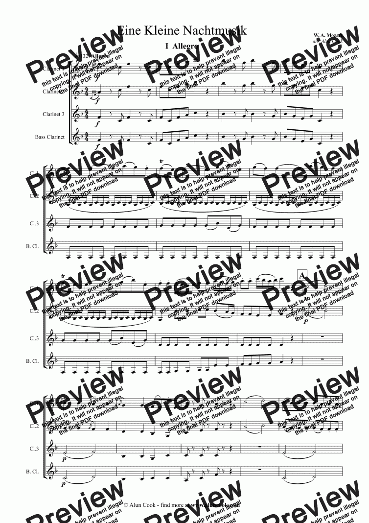 page one of Eine Kleine Nachtmusik - Mov.1 (Clarinet Quartet)