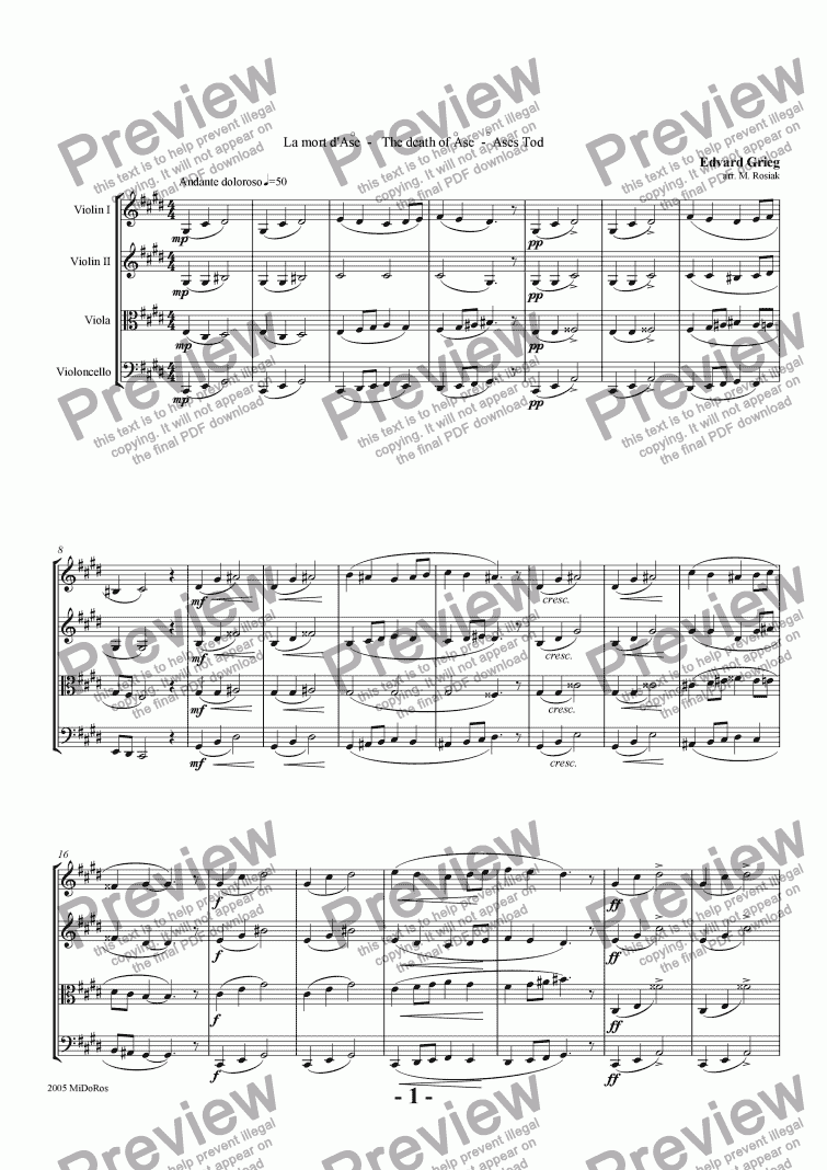 page one of Peer Gynt Suite No 1 - The Death of �se