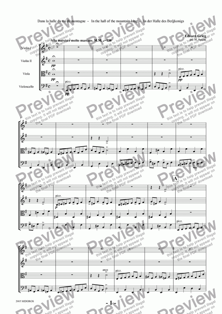 page one of Peer Gynt Suite No 1 - In the Hall of the Mountain King