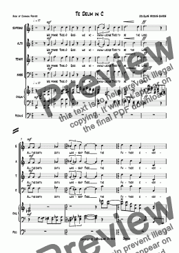 page one of Brooks-Davies: Te Deum in C (SATB choir + organ). In English.