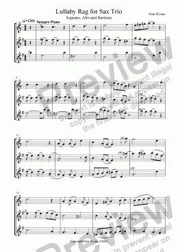 page one of Lullaby Rag for Sax Trio