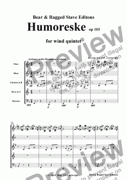 page one of Humoreske for  wind quintet