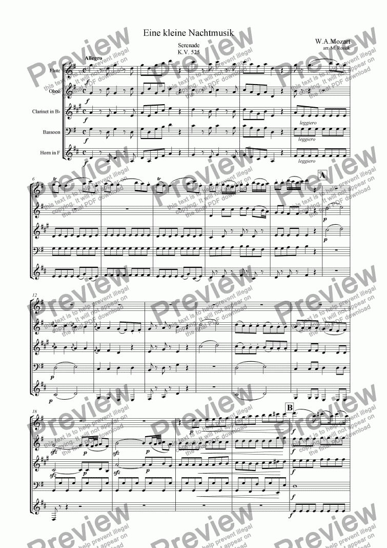page one of Eine kleine Nachtmusik KV 525 Allegro