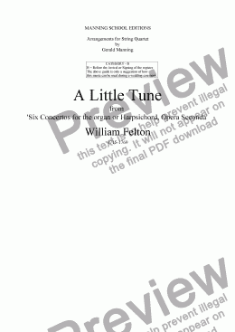 page one of FELTON, W. - A Little Tune - arr. for String Quartet by Gerald Manning
