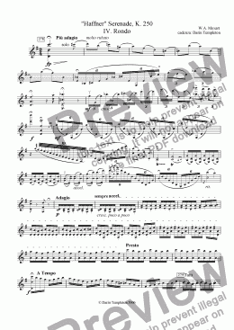 page one of cadenza (violin)- W.A. Mozart- Haffner Serenade, Rondo