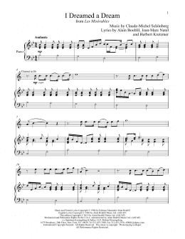 page one of I Dreamed A Dream (from Les Miserables) (Clarinet and Piano)
